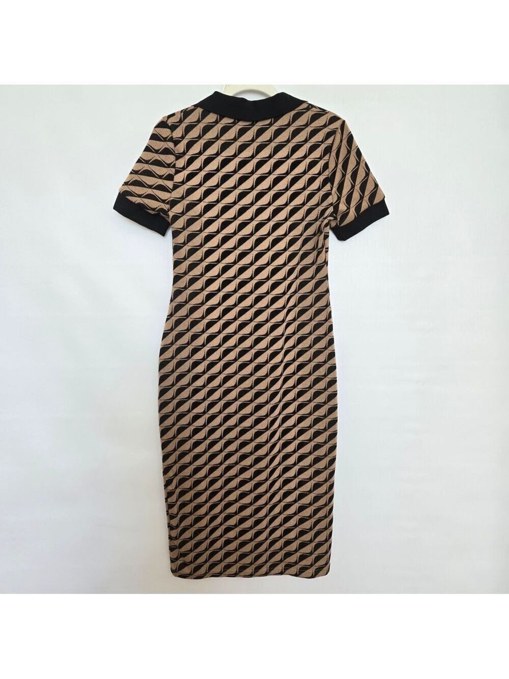 CIDER DRESS MIDI-MAXI WOMENS BLACK KHAKI TAN GEOMETRIC PATTERN SZ MEDIUM - Picture 2 of 9
